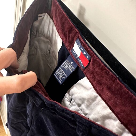 Vintage Y2K Tommy Hilfiger Womens 4/30 Velvet Pants Navy Blue Wide Leg Fit - Picture 5 of 12